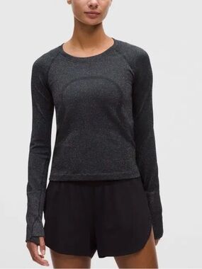 Like new Rare Lululemon Swiftly Speed Long Sleeve Size 10 Twill Black/Gray/White